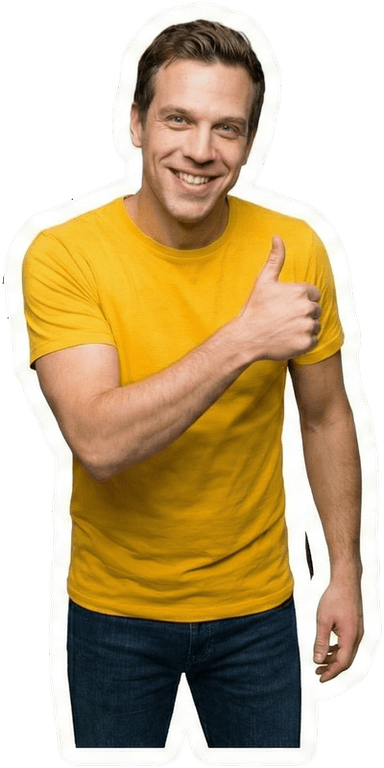 Enthousiaste man steekt duim op als aanmoediging